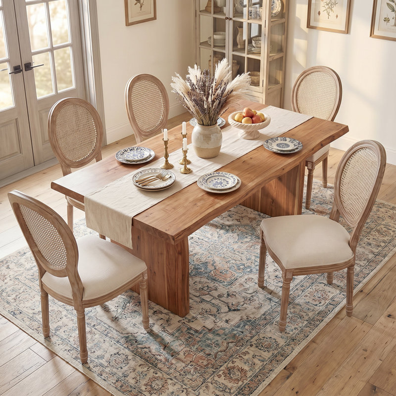 Ensemble de 2 chaises de salle à manger de style champêtre français de 37,7 pouces de hauteur; Chaises à dossier ovale en osier, chaises en bois massif