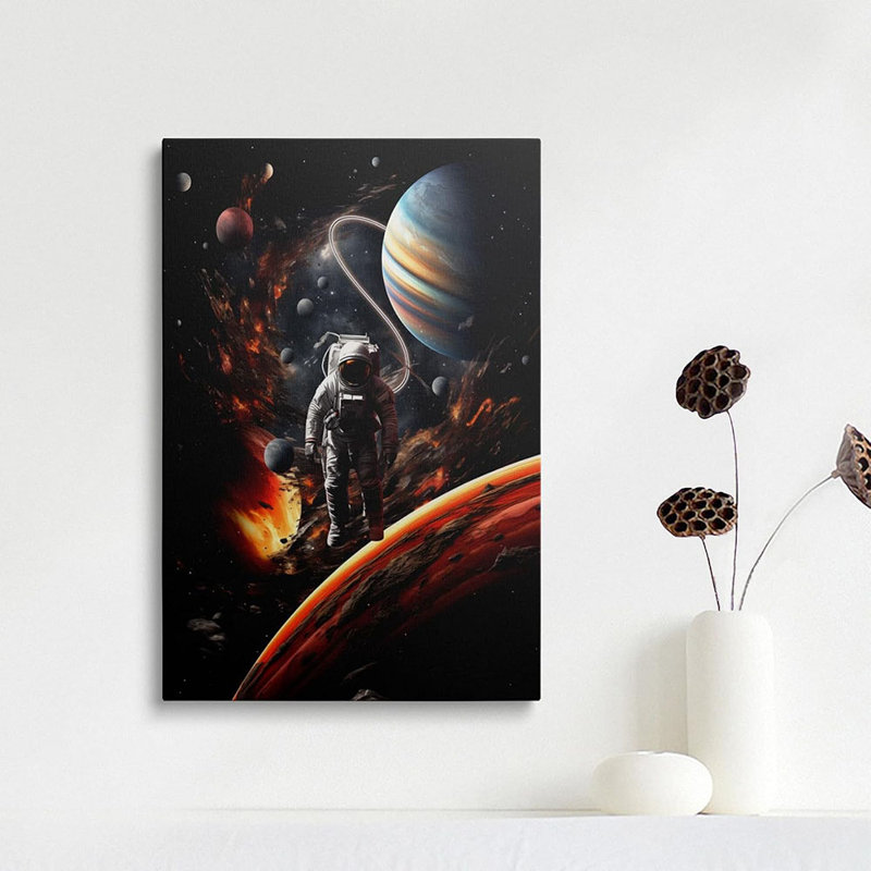 Framed Interstellar Space Astronaut Astronomy Flying Spaceman Canvas Wall Art Astroworld Galaxy Fantastic Space Planet Decor Poster For Living Room Bedroom Home Office Artwork Gift Ready To Hang (12X16 Inches)