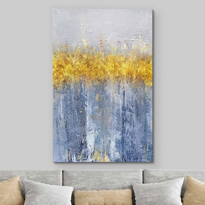 " IDEA4WALL Canvas Print Wall Art Gold Blue Pastel Grunge Industrial Color Field Abstract Shapes Illustrations Modern Art Decorative Relax/Calm Multicolor For Living Room, Bedroom, Office "