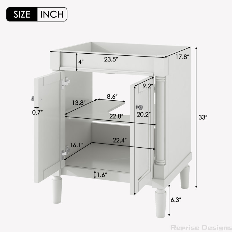 Base de meuble-lavabo simple 23,5 po seulement, Blanc, Argent