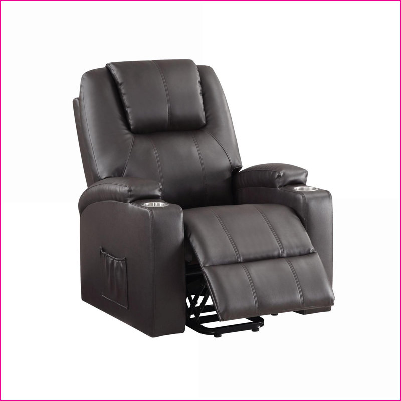 Fauteuil inclinable électrique avec 2 porte-gobelets | Noyer brun | Similicuir