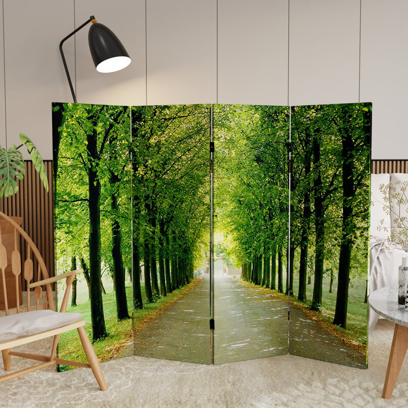 70.88" x 63" Double Sided Path of Life 4 Panel Room Divider, 71" H x 96" W x 1 "D