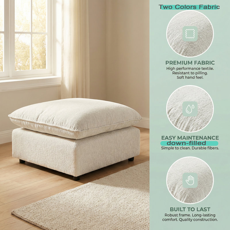 Canapé modulaire rembourré rembourré en duvet rembourré 37,75 po x P 37,75 po, Blanc