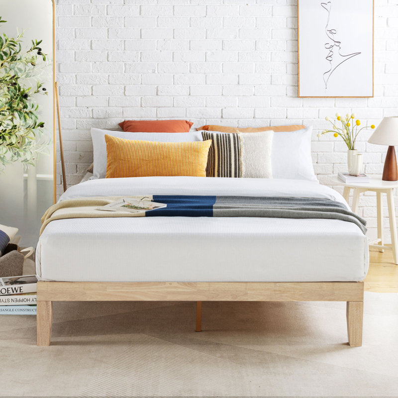 Lit plateforme en bois massif Harlow, Grand, Blanc délavé