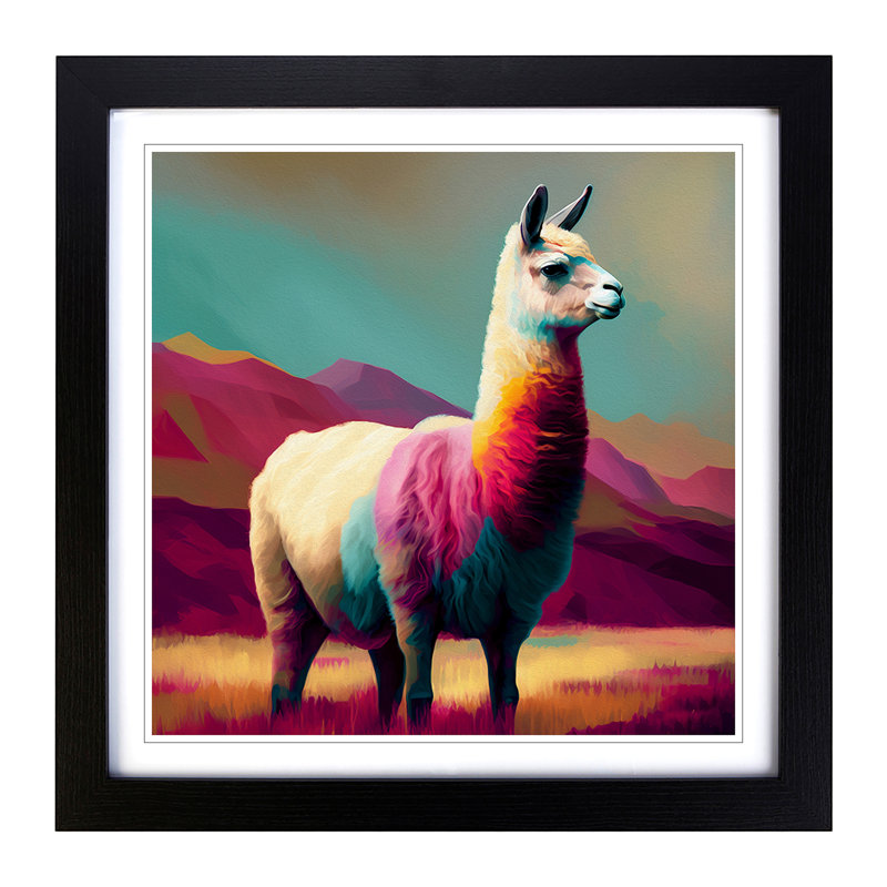 Llama Color Field Painting - Single Picture Frame Print on Wood, Black