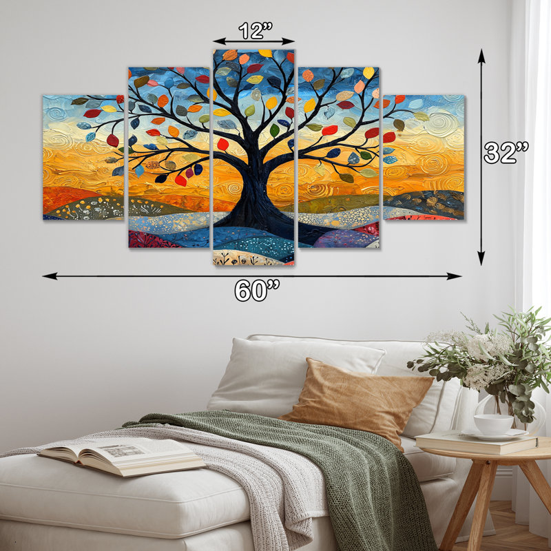 Ensemble de décoration murale arbre de vie orange avec branches de folklore orange
