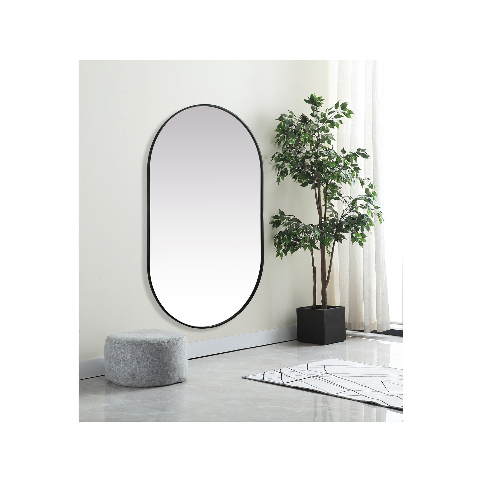 Elington Metal Oval Mirror, Black, 60"  x 36" 