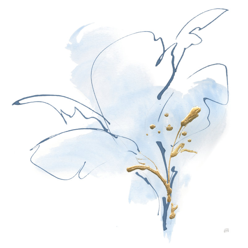 Blue And Gold Floral - Wrapped Canvas Painting, 122cm H x 122cm W