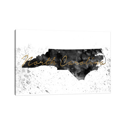 North Carolina Black And White Gold by WallDecorAddict - Wrapped Canvas Gallery-Wrapped Canvas Giclée