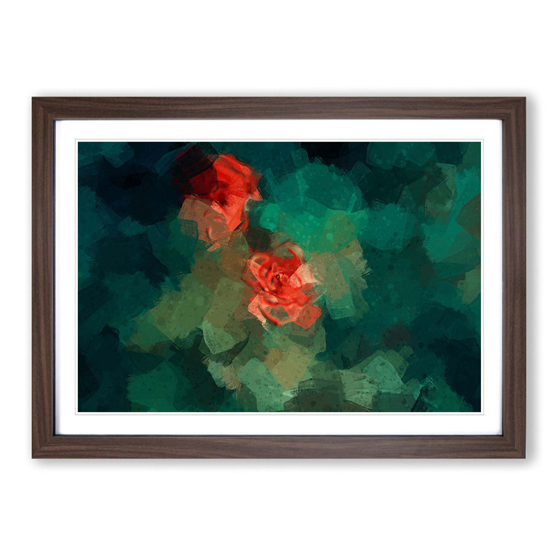 Rose Garden in Abstract - Picture Frame Graphic Art Print, 50cm H x 76cm W x 2cm D, Walnut