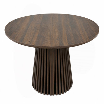 Walnut-colored wooden Dining Table, Flexible and Extendable,, Modern Style Table,Space-saving, Fashionable Oval Design and Slatted Table Legs.suitable