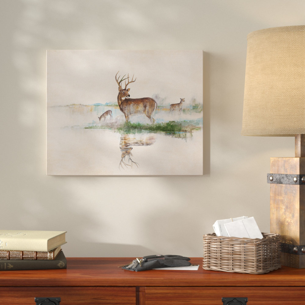 'Misty Deer' Oil Painting Print on Wrapped Canvas Loon Peak® 