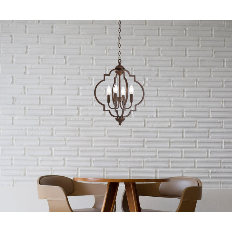 Guarino 4-Light Dimmable Geometric Chandelier, Weathered Oak, 82" H x 16" W x 16" D