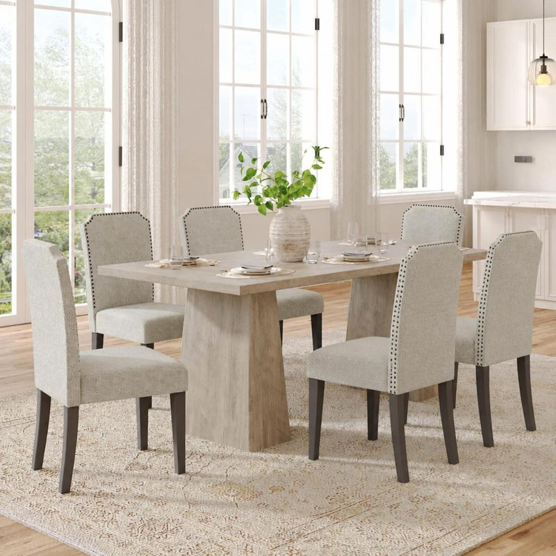71" Rectangle Extendable Dining Table Set with Upholstered Cotton Linen Chairs, Expands 63"‑82.68", Seats 8‑10 for Multi‑Style Home Spaces