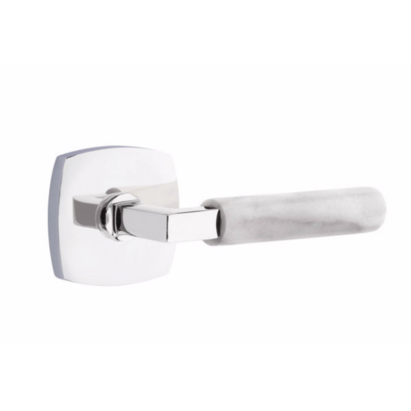 Ensemble de leviers d'intimité Emtek Select, rosette Urban Modern, tige carrée en L, poignée en marbre blanc, CF, Droite