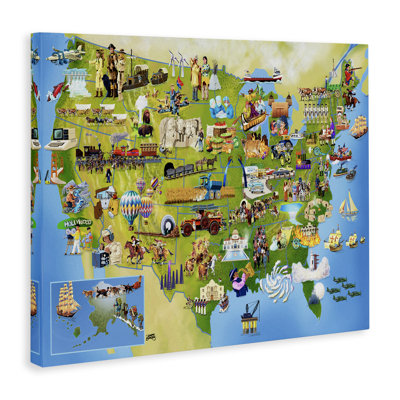 US History Landmark Map Canvas Wall Art, design by Joseph Burgess