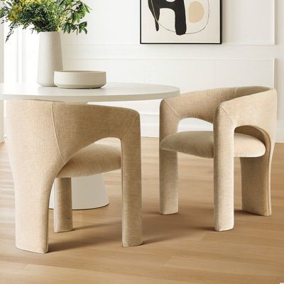 Set of 2 Modern Upholstered Dining Chairs With Curved Back And Unique Base