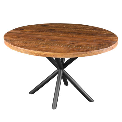  Table de salle à manger ronde fabriquée à la main en bois de manguier brun naturel - L 48 po