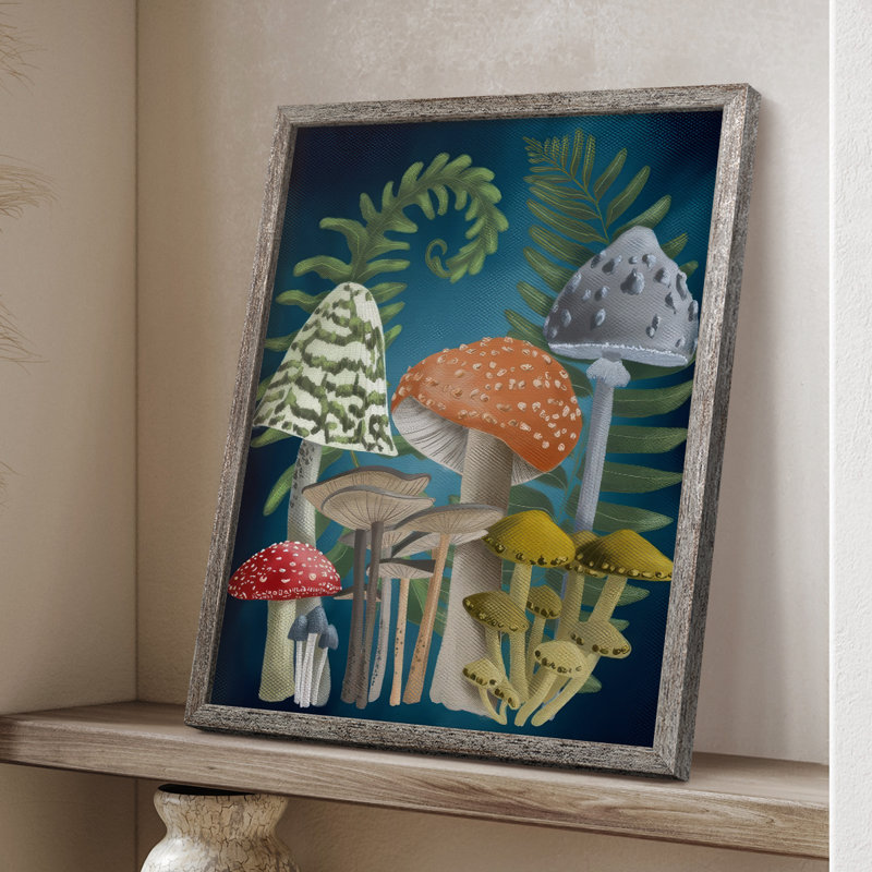 Récolte de champignons I, reproduction encadrée - bois massif, H 11 po x l 9 po