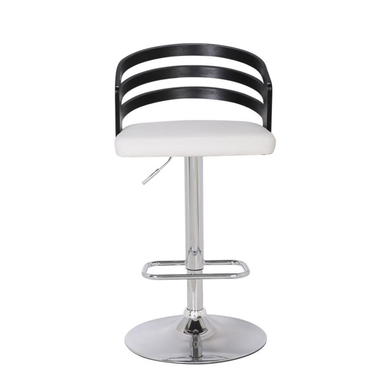 Tabouret de bar pivotant à dossier moderne en bois avec coussin, Noir / blanc