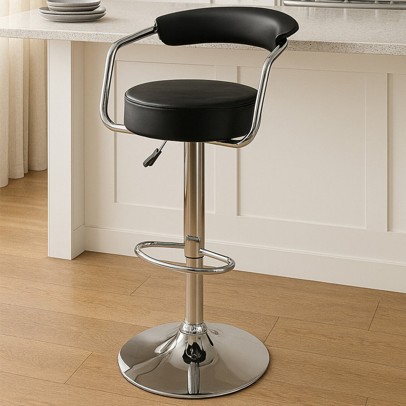 Skylar Swivel Upholstered Adjustable Height Bar Stool, Black