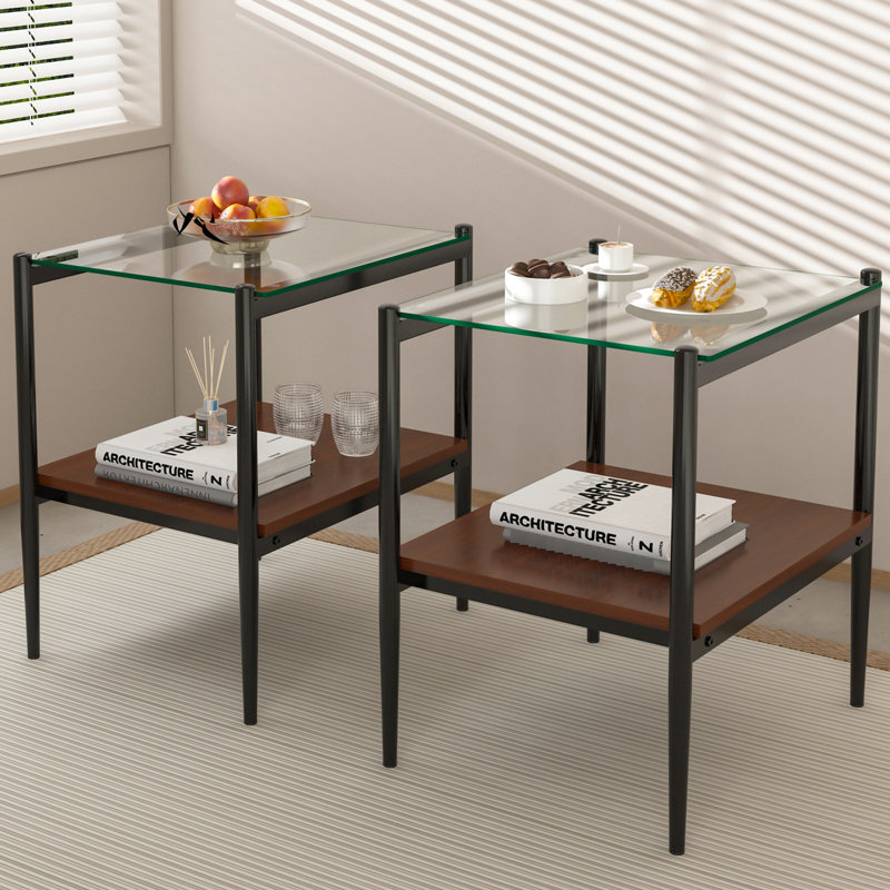 De 2 tables de bout en verre trempé lisse et table de rangement rectangulaire de 2 pièces