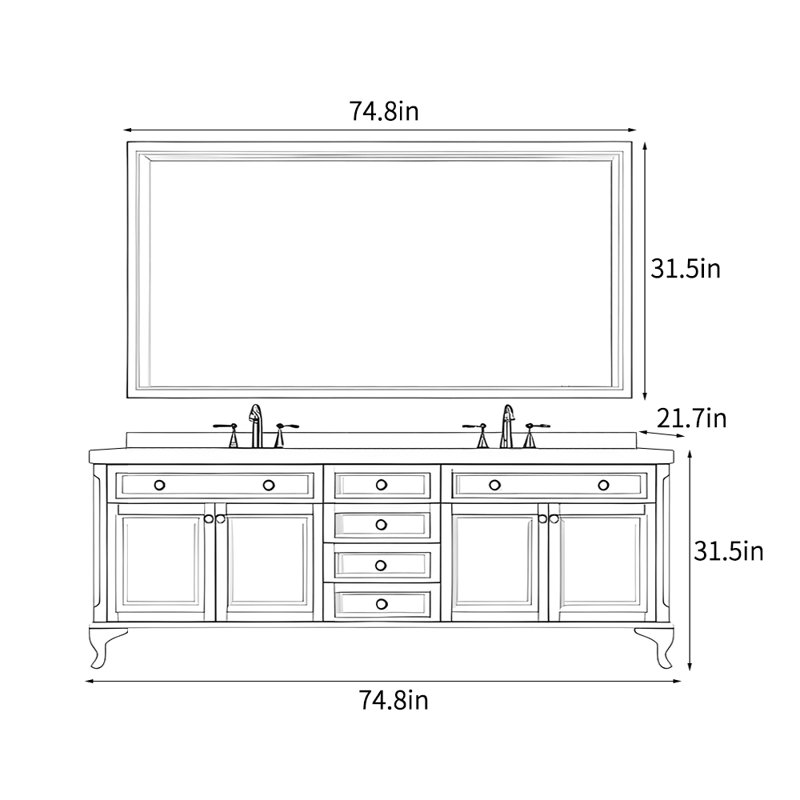 American-style villa luxury bathroom Vanity, 75", Gray