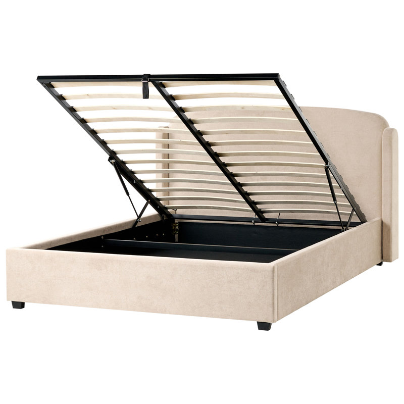 Upholstered Ottoman Storage Bed, Beige, European Kingsize (190 x219 cm)