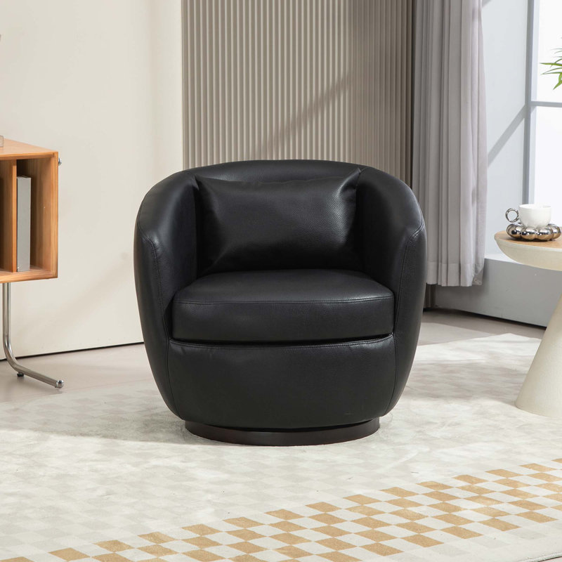 Chryssi Faux Leather Swivel Barrel Chair, Black