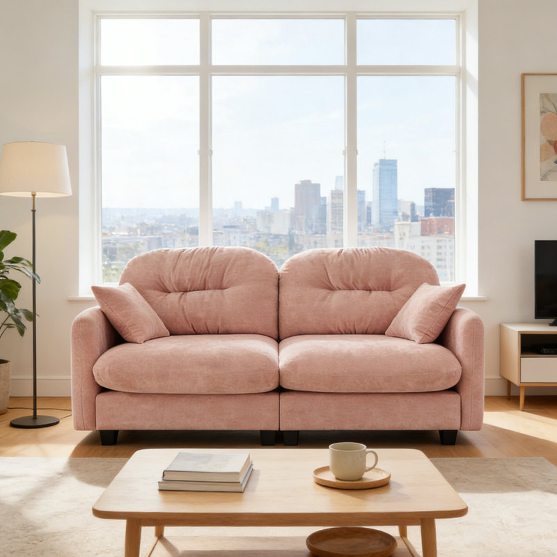 Canapé de causeuse de style moderne avec dossier capitonné et base en bois de haute qualité pour le salon, Rose