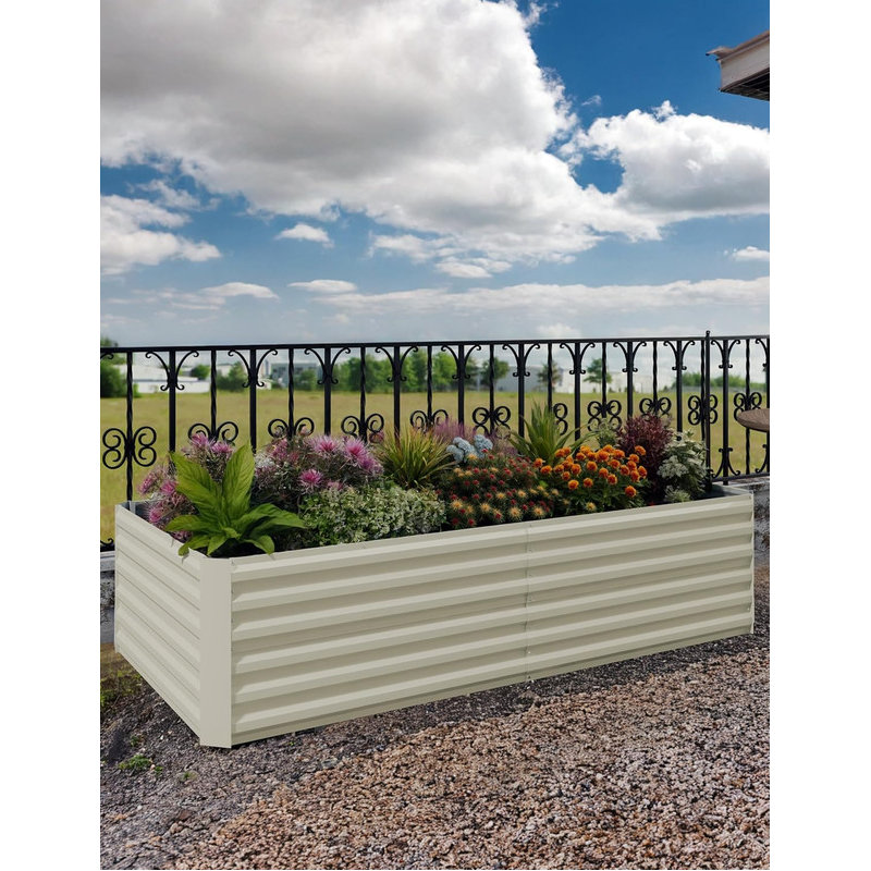 6/8 FT Galvanized Metal Raised Garden Bed, 24" Tall Planter Box for Vegetables & Herbs, Beige, 24" H x 71" W x 36" D