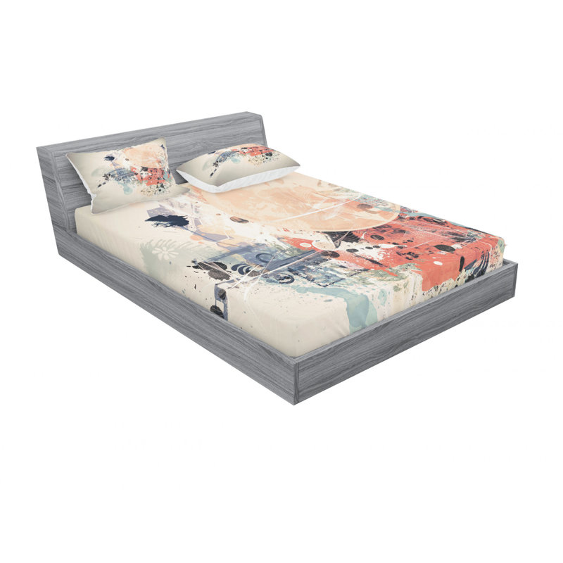 Microfiber Abstract Sheet Set, Full/Double Sheet Set with Fitted Sheet