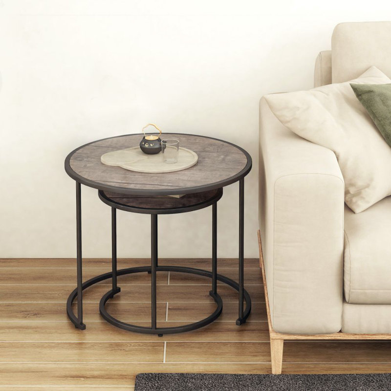 Twin-cute 24" Round Metal Frame Nesting Table