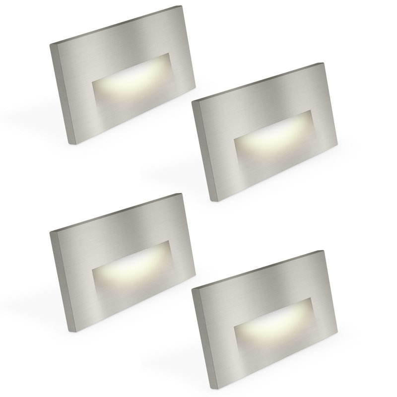 Marchepieds horizontaux à DEL Luxrite, 5CCT, 3W, 150LM, faisceau 90 °, à intensité variable, 120V, IP65, couvercle de plaque interchangeable, paquet de 4 nickel / nickel brossé intérieur / extérieur