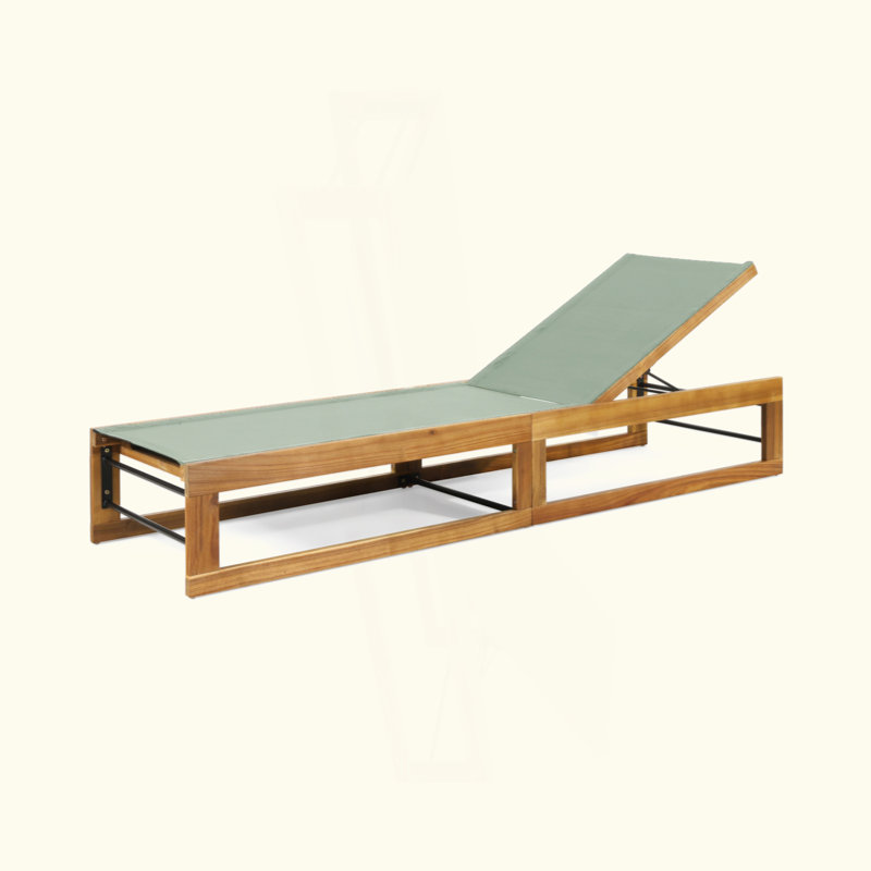 Chaise longue d'extérieur avec siège en filet respirant et structure en bois d'acacia pour le patio, la piscine et la cour arrière