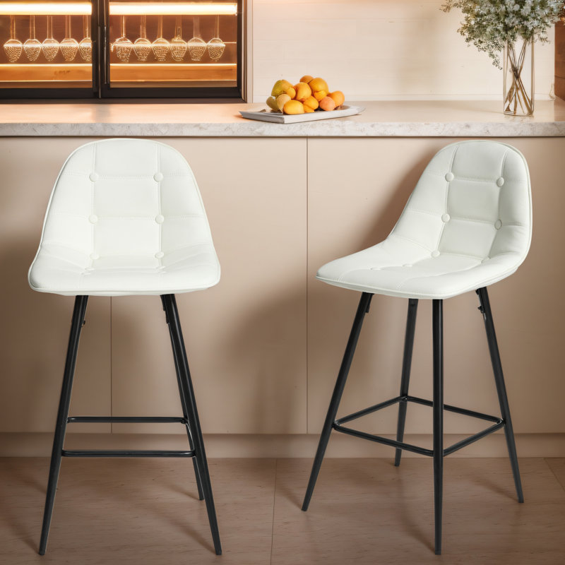 Ensemble de tabourets de comptoir modernes en métal avec dossier et repose-pieds pour diverses pièces, Blanc