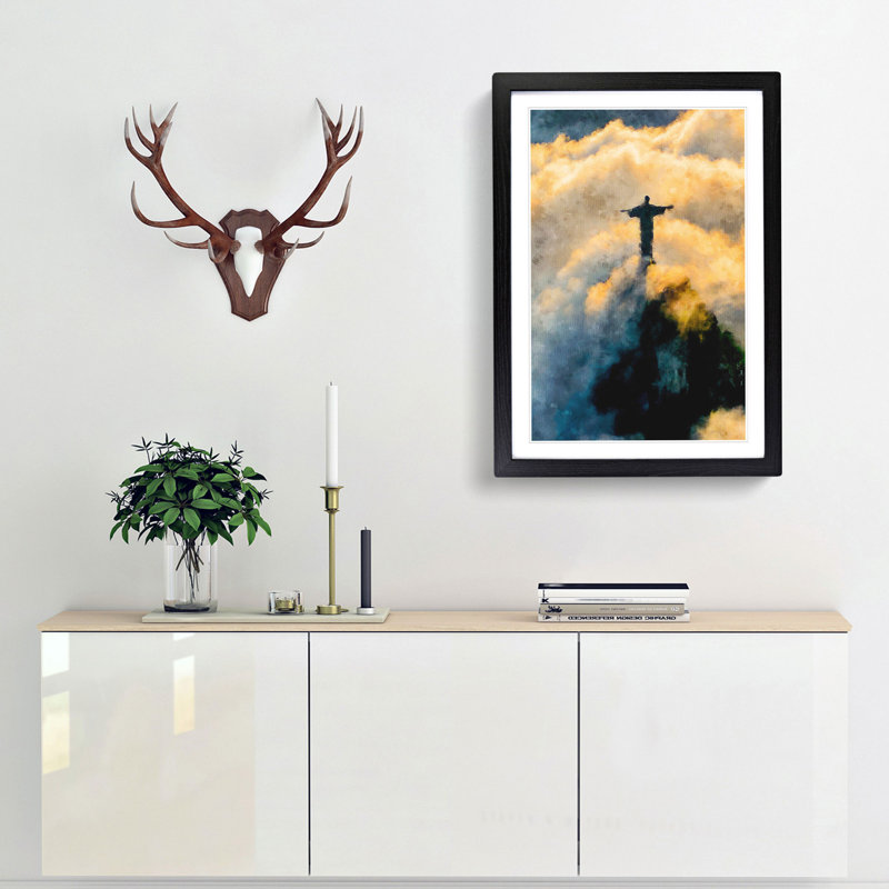 Christ The Redeemer In Brazil - Single Picture Frame Painting on MDF, 63cm H x 45cm W x 2cm D, Black Framed