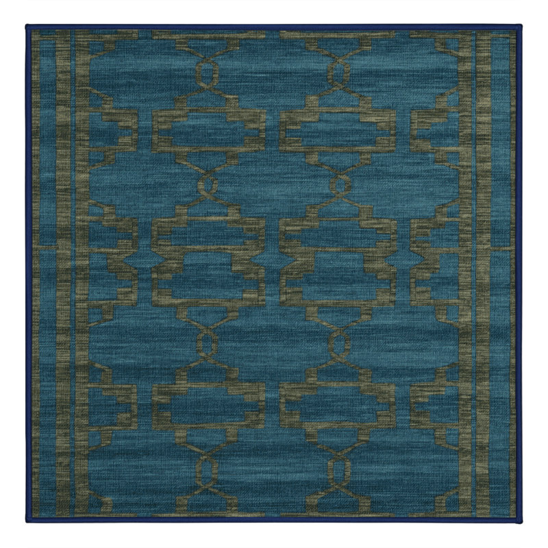 Tapis bleu en treillis lavable à la machine, Carré 6 pi