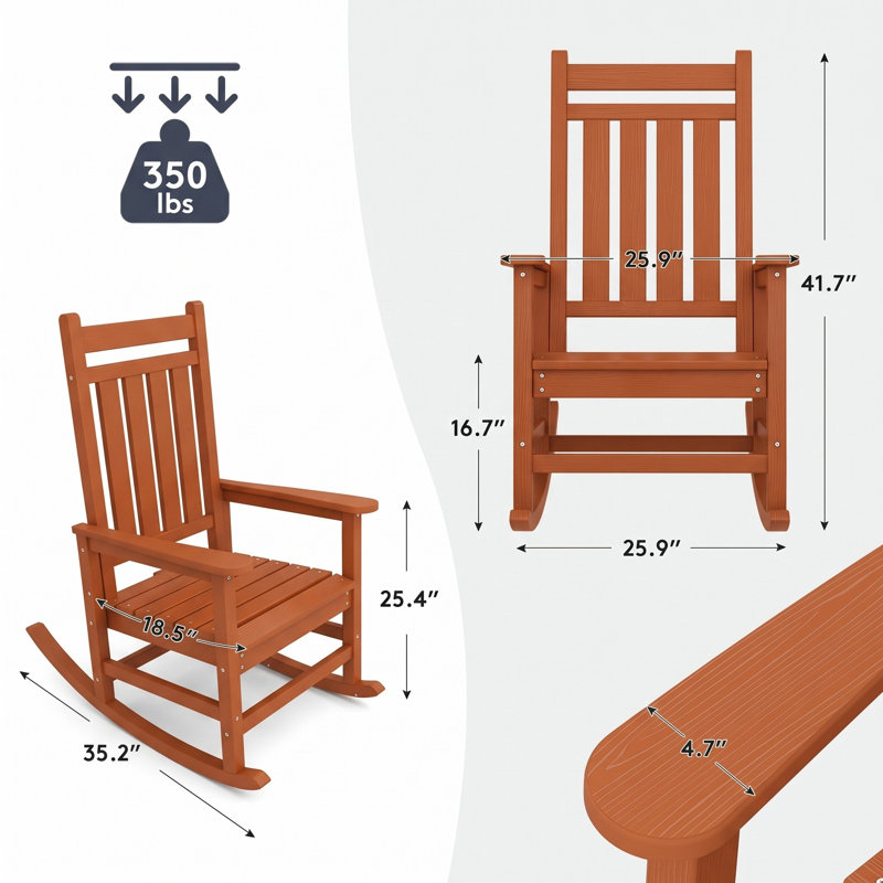 Wolak HDPE Rocking Adirondack Chair, Orange