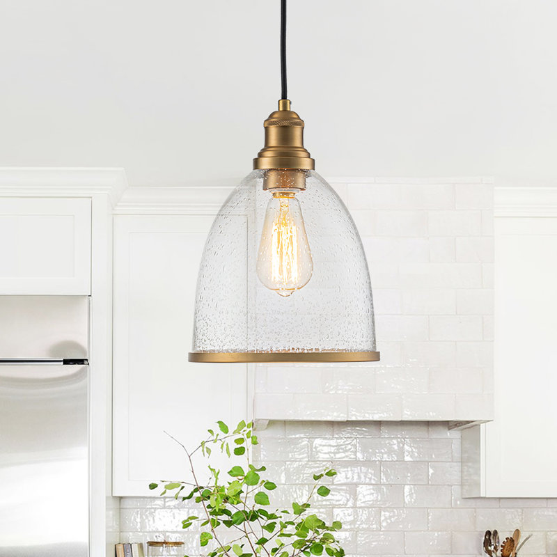 1 - Light Clear Dome Shape Seeded Glass Pendant
