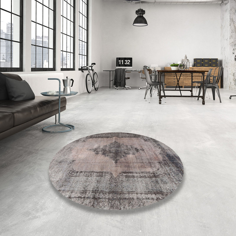 Tapis oriental gris / rouge, Rond 6 pi