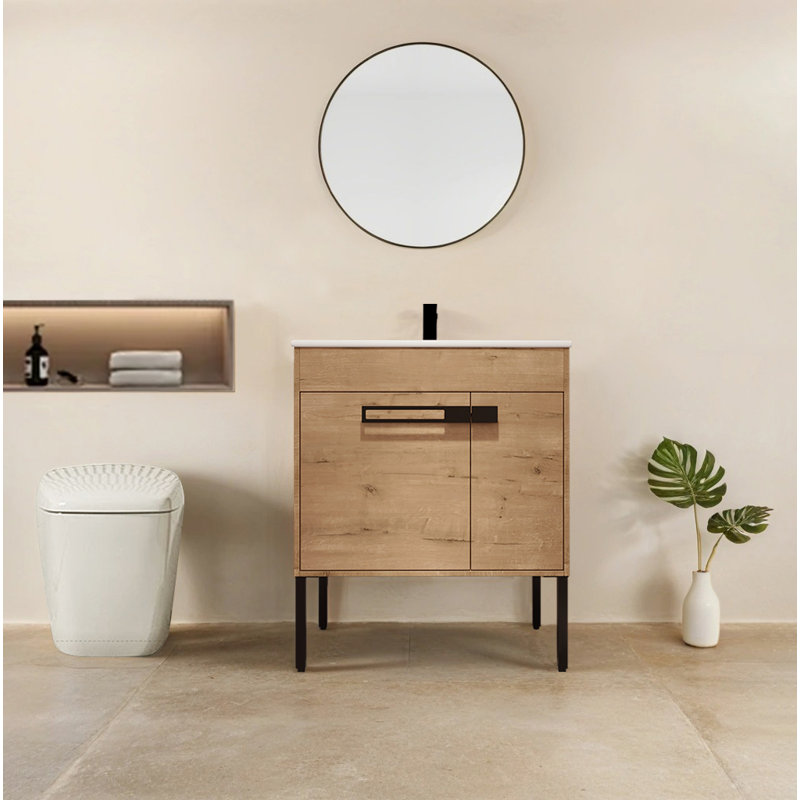 Meuble-lavabo simple 30 po avec plateau en céramique Keyvan, Naturel, 30"