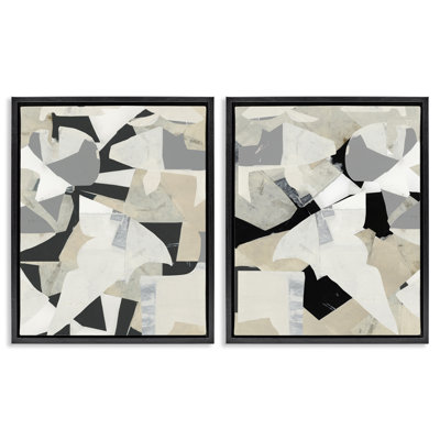 Fragmented Monochrome Falls 2 Piece  Floater Canvas Set, design by Cartissi