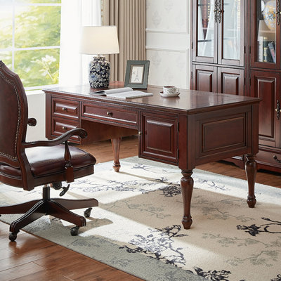 62.99"American-style vintage red solid wood office desk