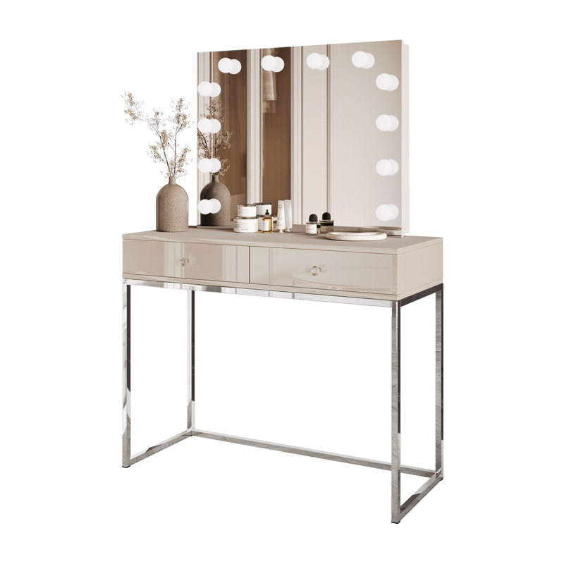 Dressing Table with Mirror, Cashmire/ Cashmire Gloss/ Cristal/ Silver Chrome