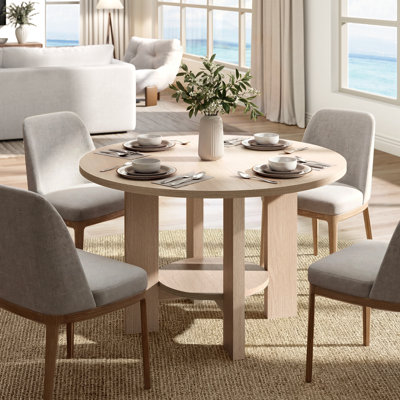 47'' Round Dining Table For 4-6 People, Wood Circle Kitchen Table With Under-Table Storage Shelf, White Oak Gray
