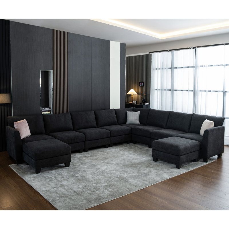 Amold 150.4''Large Sectional Couch,U-Shaped Sectional Sofa, 8-Seater Modular Cloud Couch Living Room Corner Sofa, With Storage Ottoman & USB