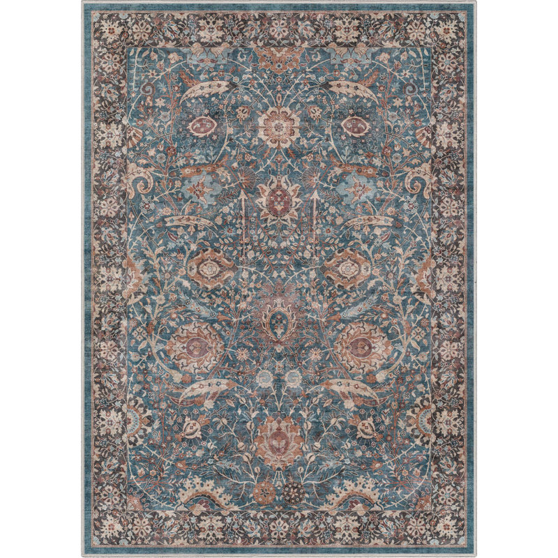 Asha Liana Vintage Oriental Teal Flat-Weave Area Rug, Rectangle 6' x 9'