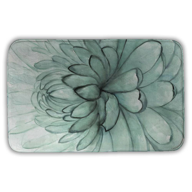 Turquoise flower Bath Mat with Non-Slip Backing - Quick Dry Memory Foam Bathroom Rug - Absorbent - Modern Plush Spa-Style - Machine Washable