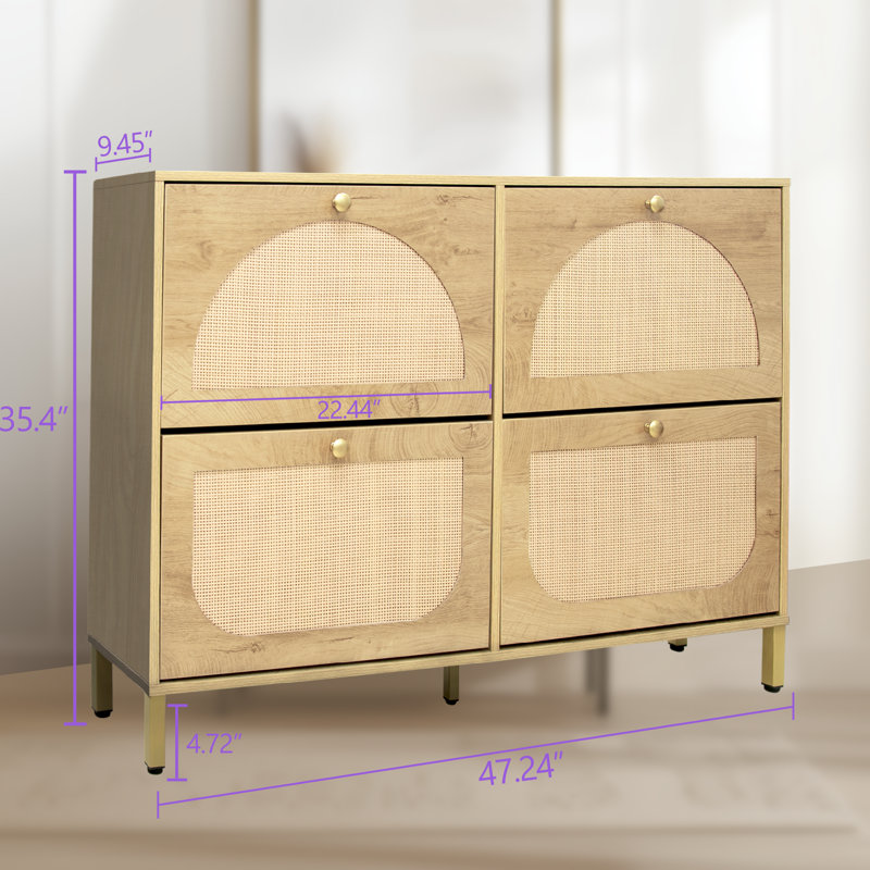 Dalanna 24 Pair Walnut Shoe Storage Cabinet with 4 Flip Drawers, Oak Wood